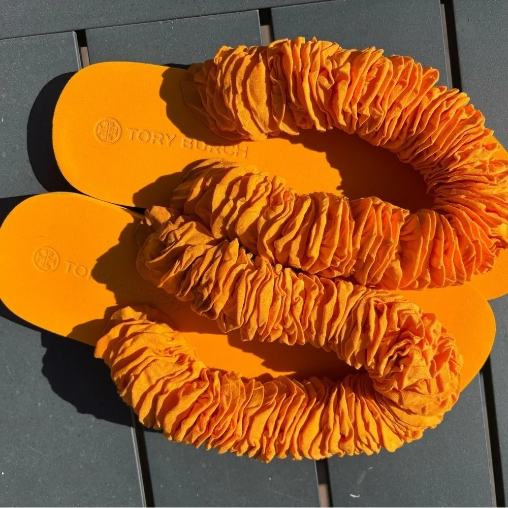 Tory Burch Orange Fringe Slide Sandals
